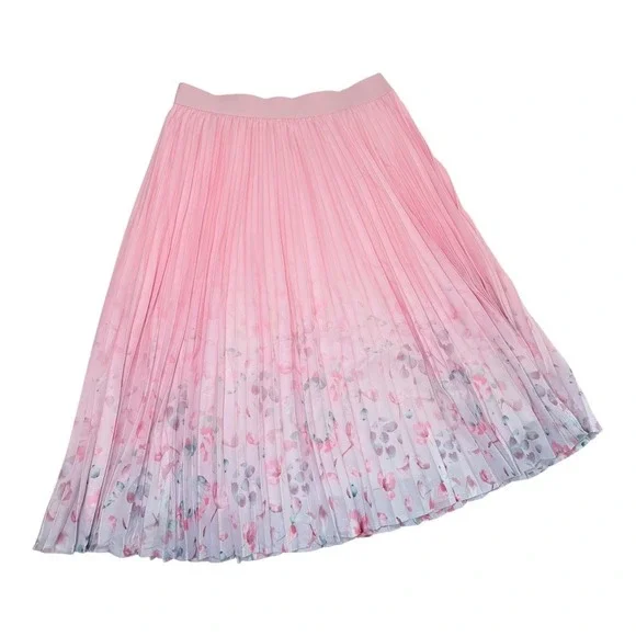 Kate Kasin Pleated Skirt 2XL Pink Ombre Floral Midi Accordion Elastic Waist - Picture 3 of 7